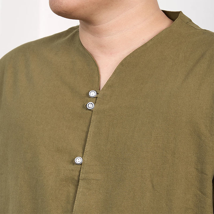 Buddha Stones Men's Short Sleeve Button Down Cotton Linen Shirt