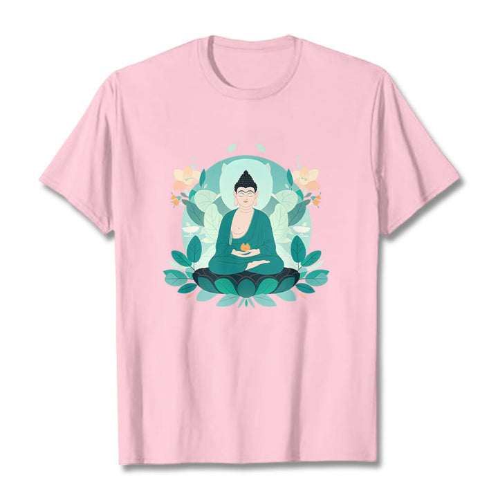 Buddha Stones Close Eyes Green Leaf Buddha Tee T-shirt - LightPink - 2XL - image 14