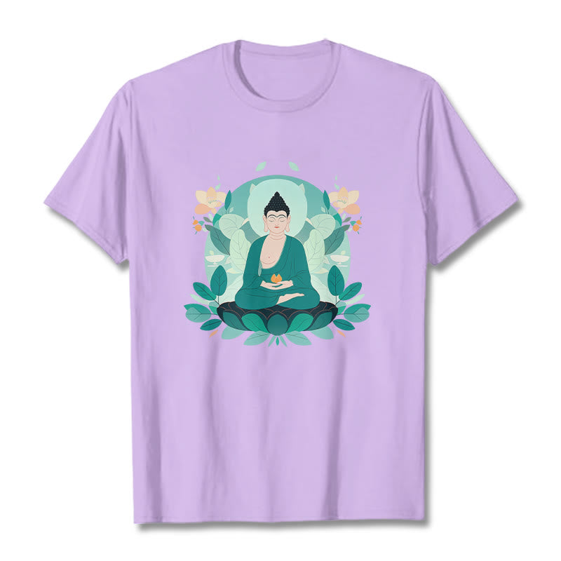 Buddha Stones Close Eyes Green Leaf Buddha Tee T-shirt - Plum - 2XL - image 16