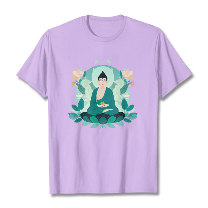Buddha Stones Close Eyes Green Leaf Buddha Tee T-shirt - Plum - 2XL - image 16