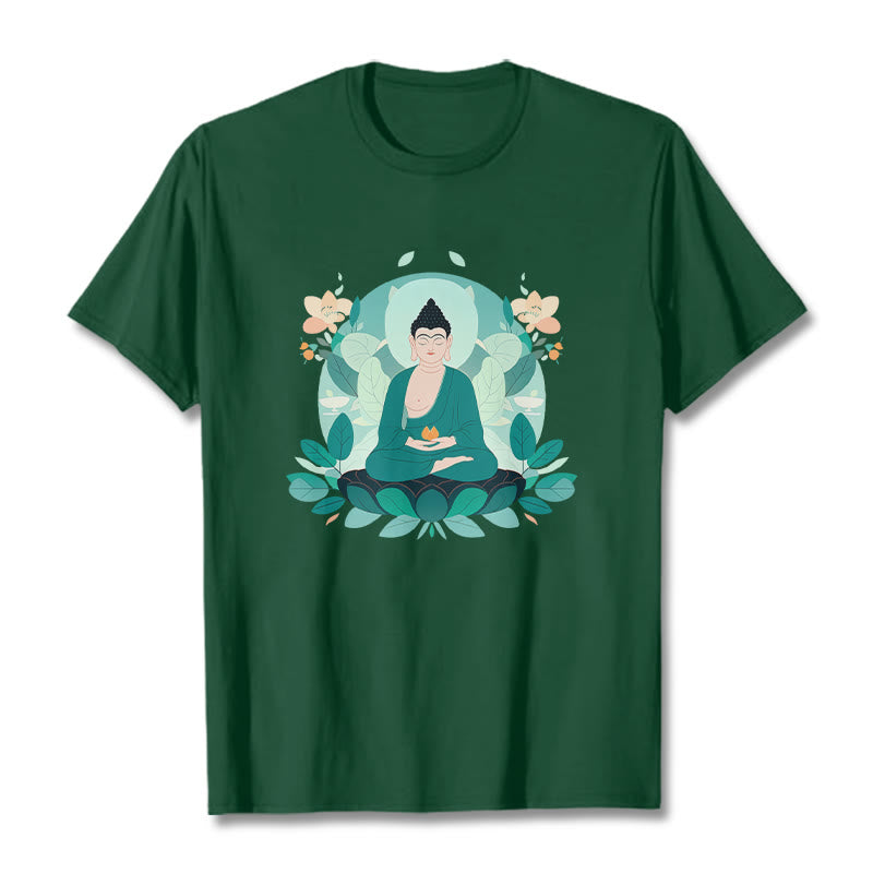 Buddha Stones Close Eyes Green Leaf Buddha Tee T-shirt - ForestGreen - 2XL - image 12