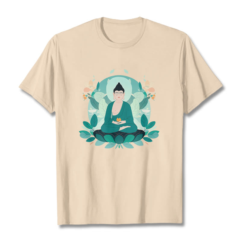 Buddha Stones Close Eyes Green Leaf Buddha Tee T-shirt - Bisque - 2XL - image 10