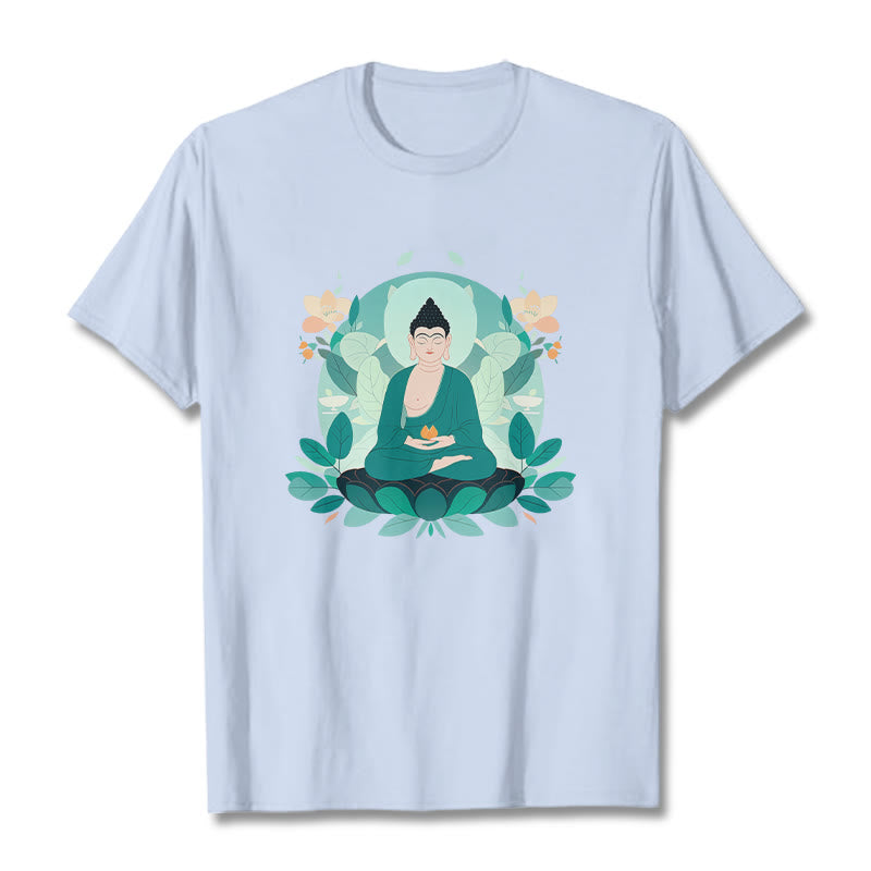 Buddha Stones Close Eyes Green Leaf Buddha Tee T-shirt - LightCyan - 2XL - image 18