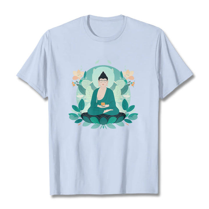 Buddha Stones Close Eyes Green Leaf Buddha Tee T-shirt - LightCyan - 2XL - image 18