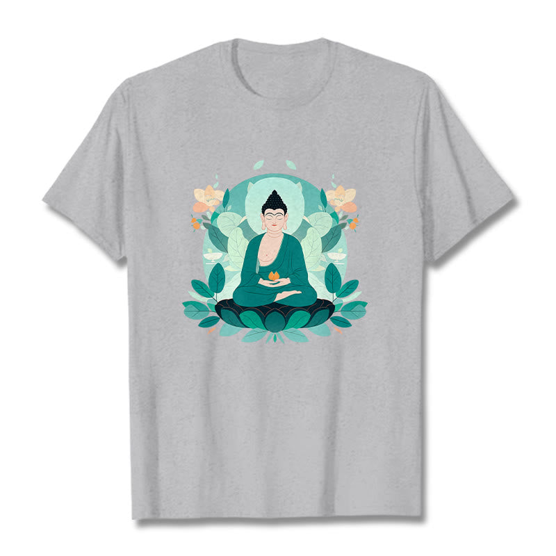 Buddha Stones Close Eyes Green Leaf Buddha Tee T-shirt