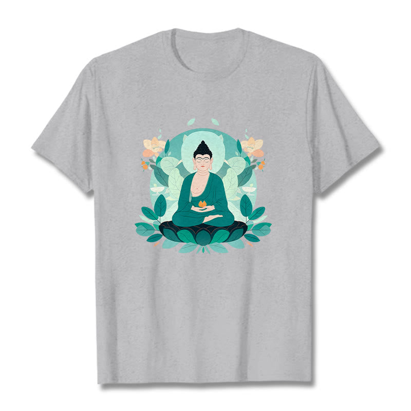Buddha Stones Close Eyes Green Leaf Buddha Tee T-shirt - LightGrey - 2XL - image 19