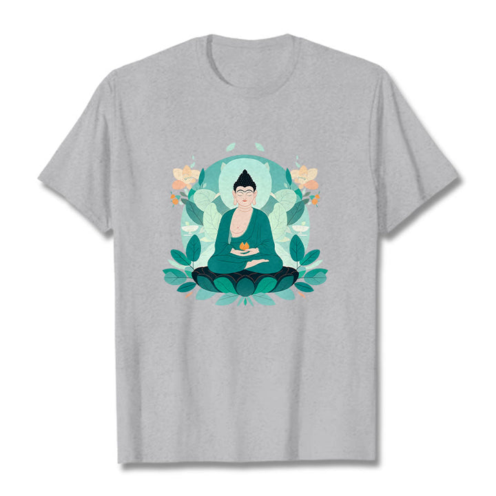 Buddha Stones Close Eyes Green Leaf Buddha Tee T-shirt - LightGrey - 2XL - image 19
