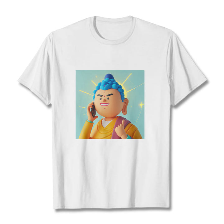 Buddha Stones Funny Cartoon Buddha Tee T-shirt - White - 2XL - image 4