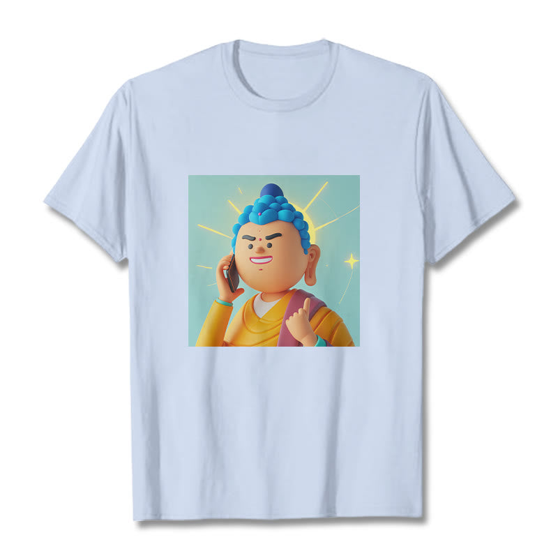 Buddha Stones Funny Cartoon Buddha Tee T-shirt - LightCyan - 2XL - image 1