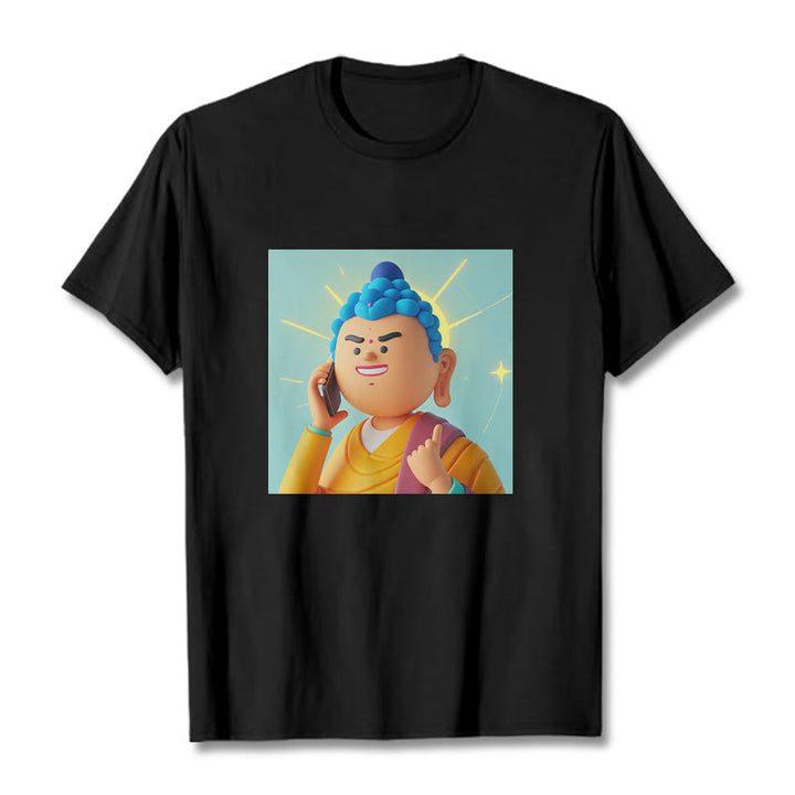 Buddha Stones Funny Cartoon Buddha Tee T-shirt - Black - 2XL - image 7