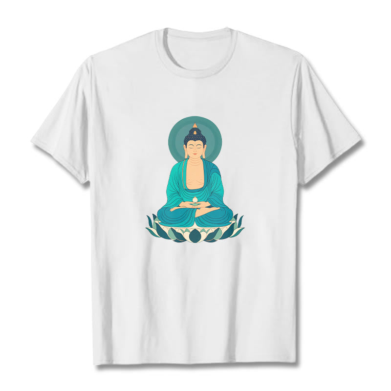 Buddha Stones Lotus Meditation Buddha Tee T-shirt - White - 2XL - image 5