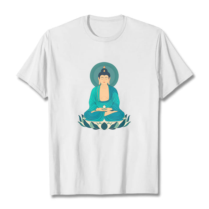 Buddha Stones Lotus Meditation Buddha Tee T-shirt - White - 2XL - image 5