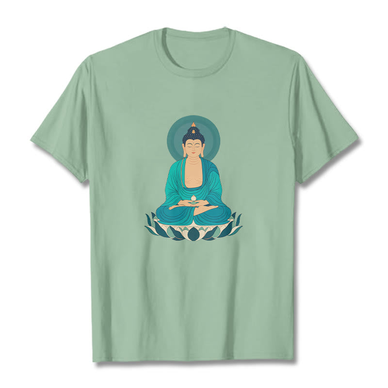 Buddha Stones Lotus Meditation Buddha Tee T-shirt - PaleGreen - 2XL - image 17