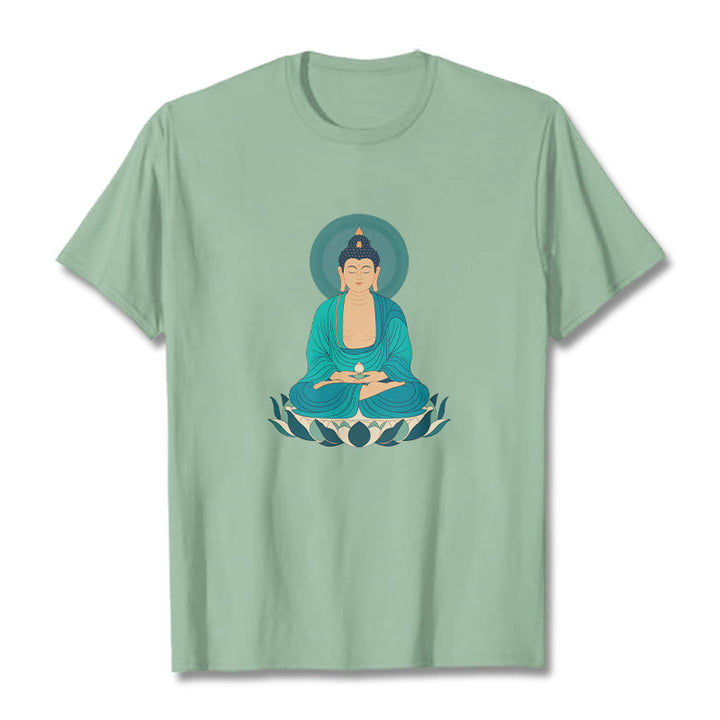Buddha Stones Lotus Meditation Buddha Tee T-shirt - PaleGreen - 2XL - image 17