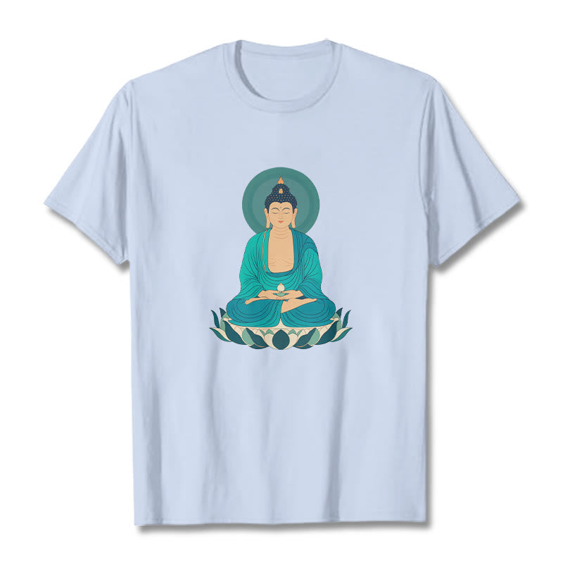 Buddha Stones Lotus Meditation Buddha Tee T-shirt - LightCyan - 2XL - image 8