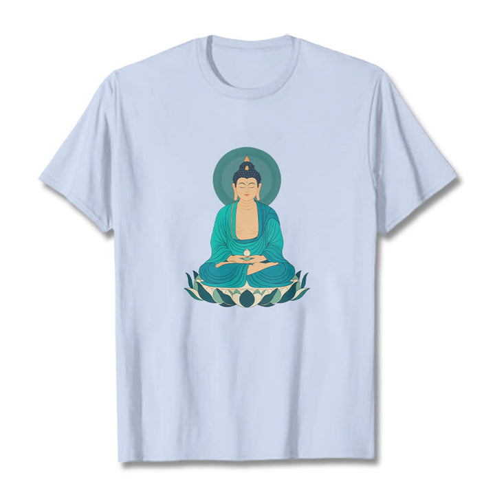Buddha Stones Lotus Meditation Buddha Tee T-shirt - LightCyan - 2XL - image 8