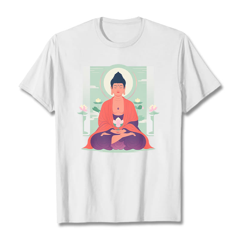 Buddha Stones Lotus Meditation Buddha Tee T-shirt - White - 2XL - image 1