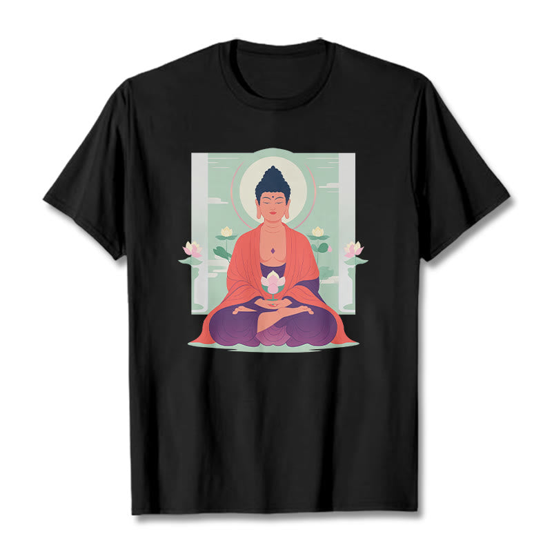 Buddha Stones Lotus Meditation Buddha Tee T-shirt - Black - 2XL - image 7