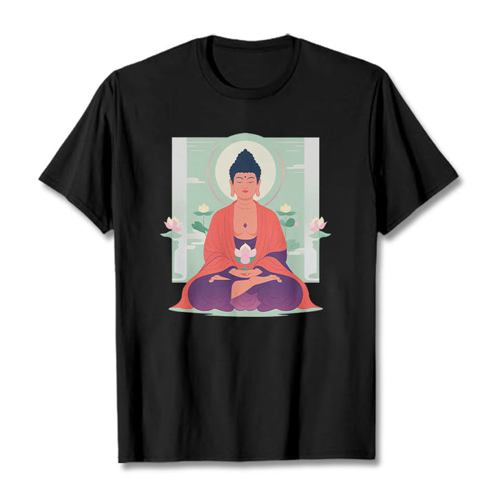 Buddha Stones Lotus Meditation Buddha Tee T-shirt - Black - 2XL - image 7