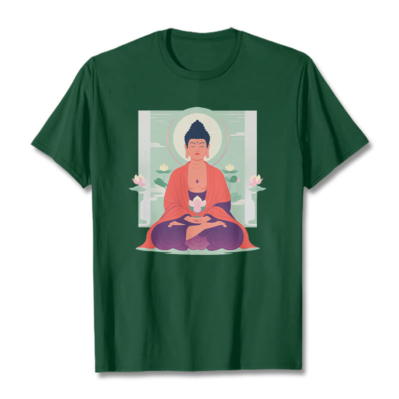 Buddha Stones Lotus Meditation Buddha Tee T-shirt - ForestGreen - 2XL - image 4