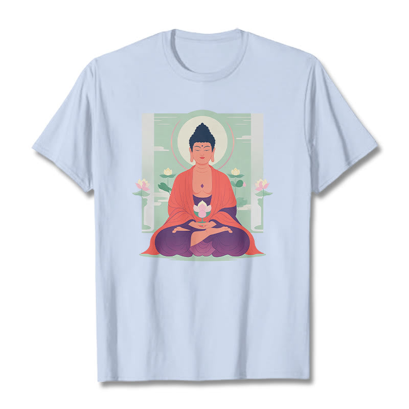 Buddha Stones Lotus Meditation Buddha Tee T-shirt - LightCyan - 2XL - image 6