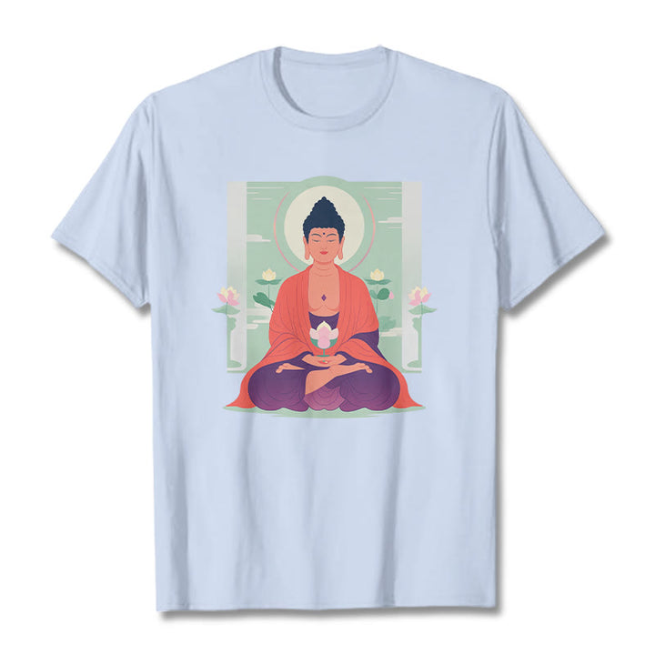 Buddha Stones Lotus Meditation Buddha Tee T-shirt - LightCyan - 2XL - image 6