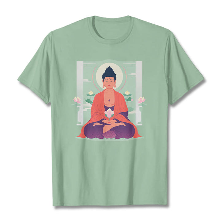 Buddha Stones Lotus Meditation Buddha Tee T-shirt - PaleGreen - 2XL - image 15