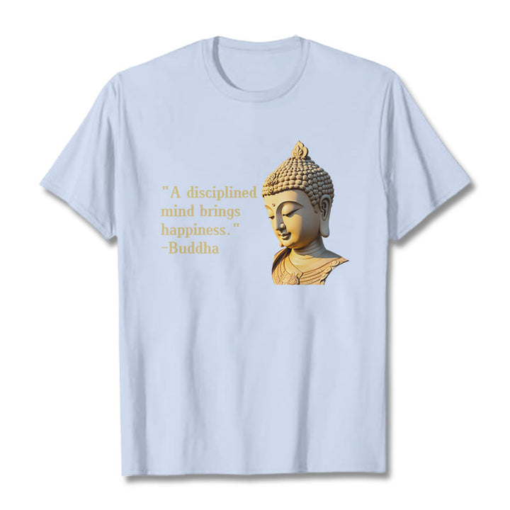 Buddha Stones A Disciplined Mind Brings Happiness Buddha Tee T-shirt - LightCyan - 2XL - image 8