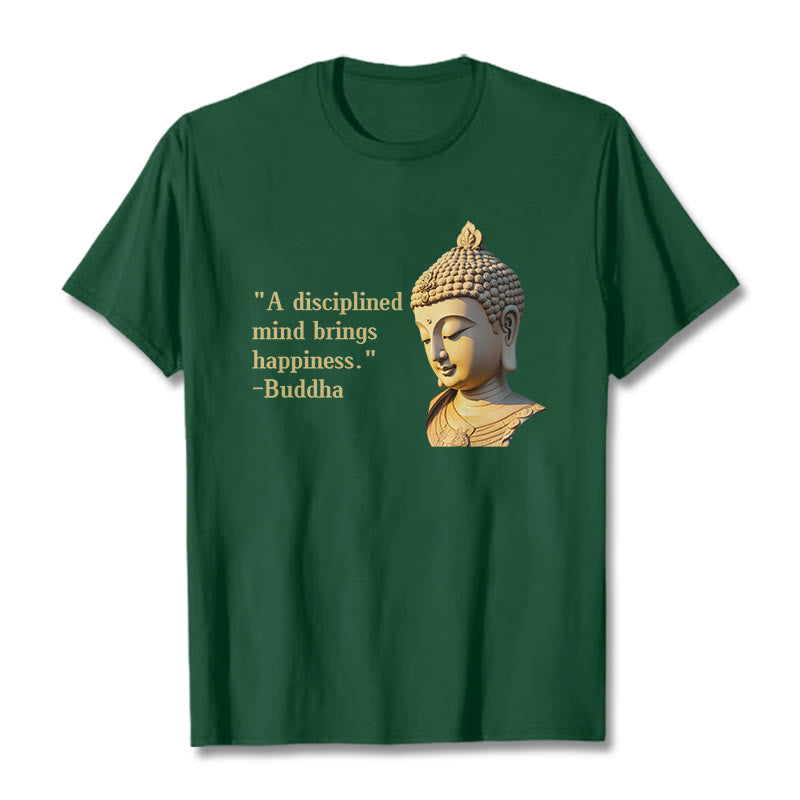 Buddha Stones A Disciplined Mind Brings Happiness Buddha Tee T-shirt - ForestGreen - 2XL - image 9