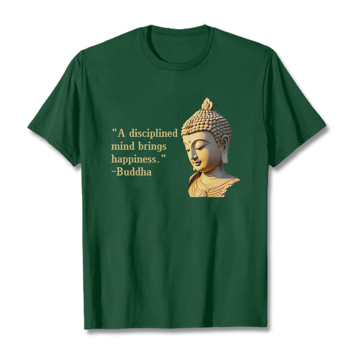 Buddha Stones A Disciplined Mind Brings Happiness Buddha Tee T-shirt - ForestGreen - 2XL - image 9