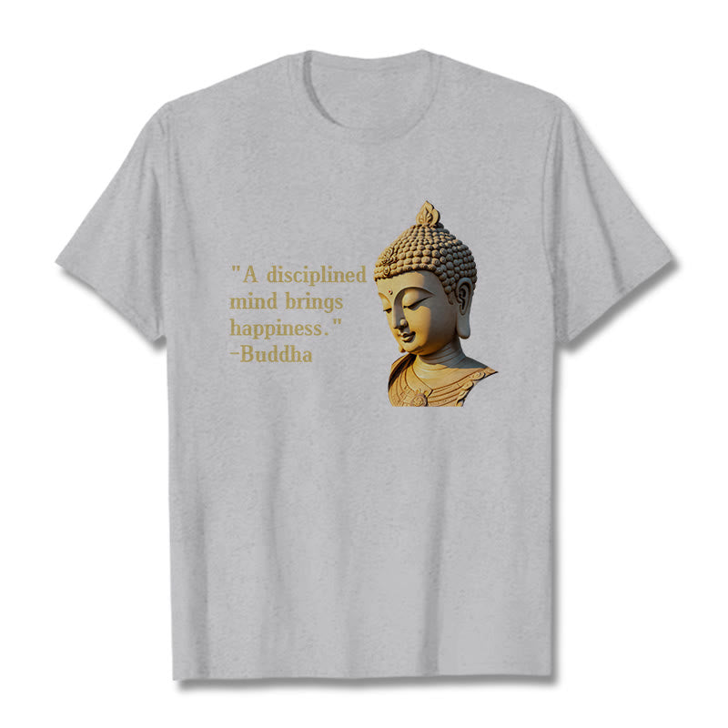 Buddha Stones A Disciplined Mind Brings Happiness Buddha Tee T-shirt - LightGrey - 2XL - image 19