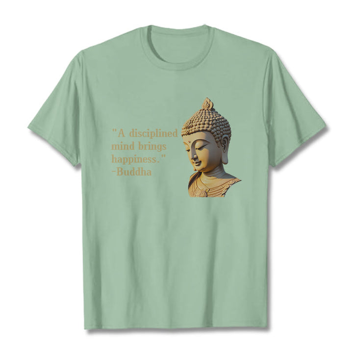 Buddha Stones A Disciplined Mind Brings Happiness Buddha Tee T-shirt - PaleGreen - 2XL - image 15