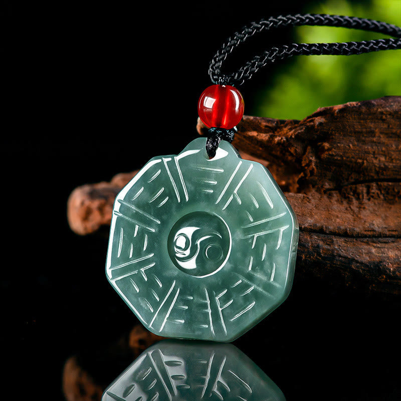 Buddha Stones Natural Jade FengShui Bagua Yin Yang Prosperity Necklace Pendant