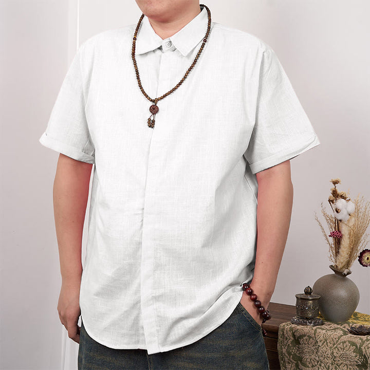 Buddha Stones Men's Short Sleeve Button Casual Cotton Linen Shirt