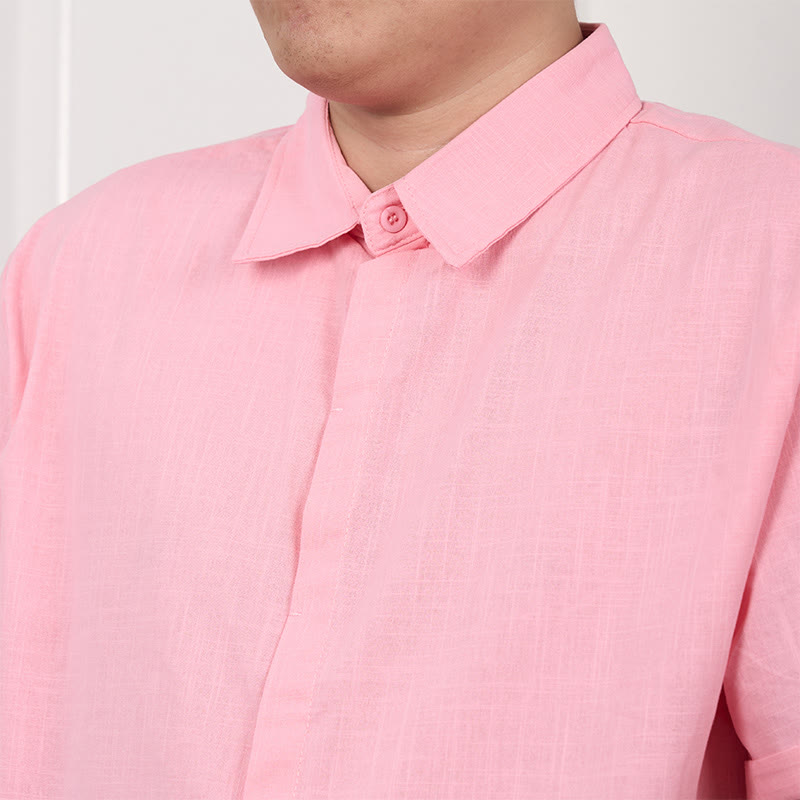 Buddha Stones Men's Short Sleeve Button Casual Cotton Linen Shirt - image 10