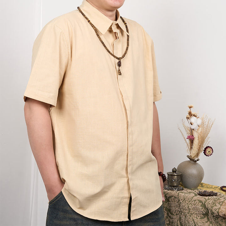 Buddha Stones Men's Short Sleeve Button Casual Cotton Linen Shirt - image 6