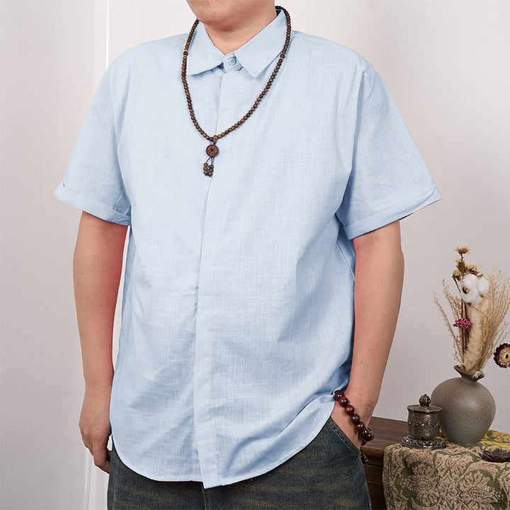 Buddha Stones Men's Short Sleeve Button Casual Cotton Linen Shirt - LightSkyBlue - US/UK/AU44，EU54 (3XL) - image 14