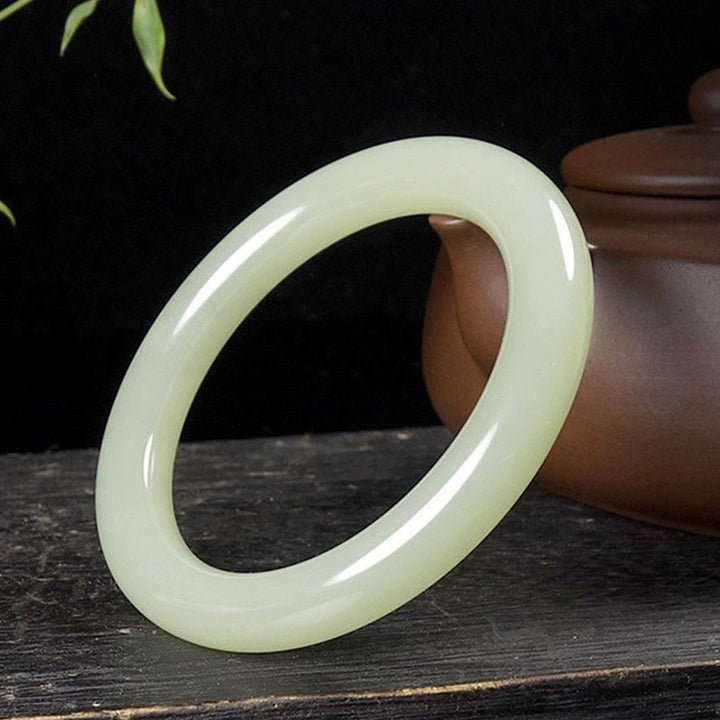Buddha Stones Natural White Green Jade Luck Prosperity Bracelet Bangle - image 2