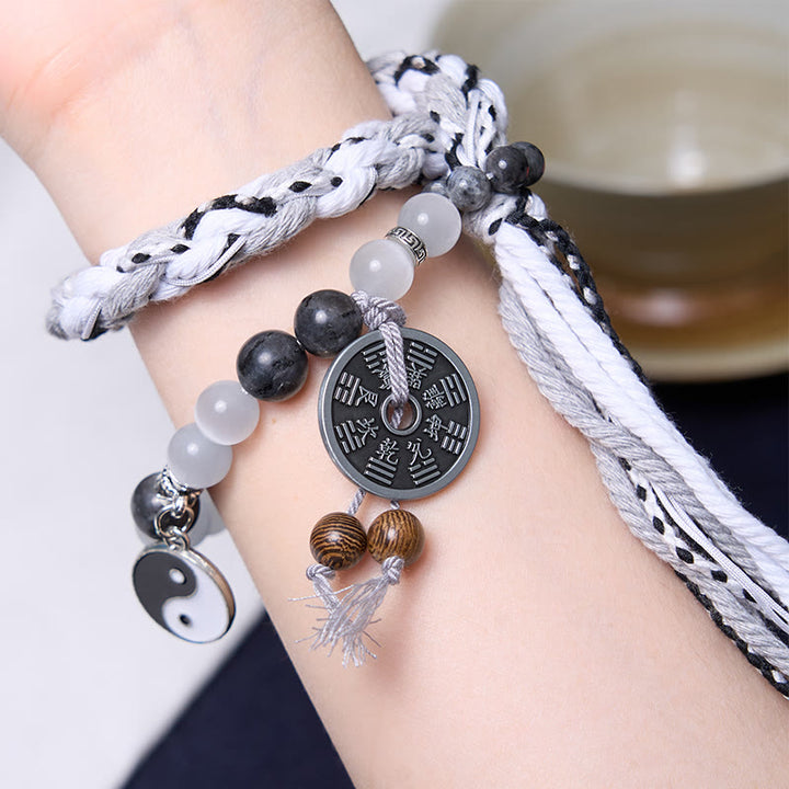 Buddha Stones Black Glitter Stone Cat's Eye Yin Yang Mountain Ghosts Spend Money Power Double Layer Rope Bracelet