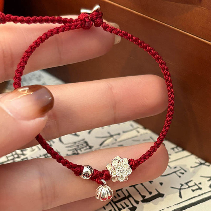 Buddha Stones Handmade Lotus Flower Luck Braid Red Rope Bracelet