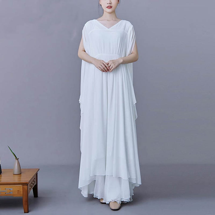 Buddha Stones 2Pcs Plain Midi Dress Skirt Chiffon Dance Zen Clothing Women's Set