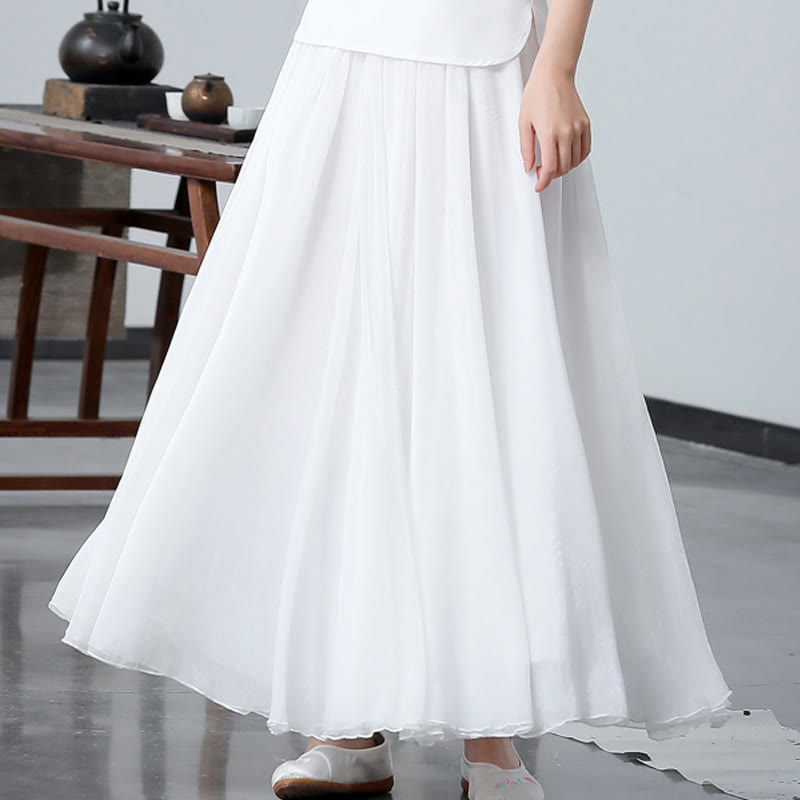 Buddha Stones 2Pcs Plain Midi Dress Skirt Chiffon Dance Zen Clothing Women's Set