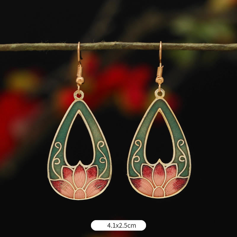 Buddha Stones Lotus Butterfly Flower Alloy Copper Enlightenment Drop Earrings