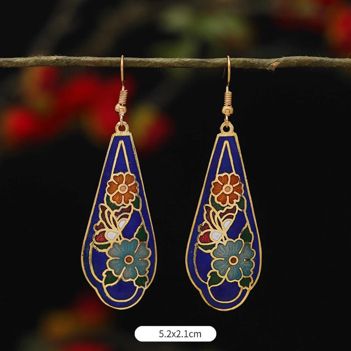 Buddha Stones Lotus Butterfly Flower Alloy Copper Enlightenment Drop Earrings