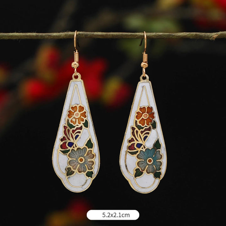 Buddha Stones Lotus Butterfly Flower Alloy Copper Enlightenment Drop Earrings