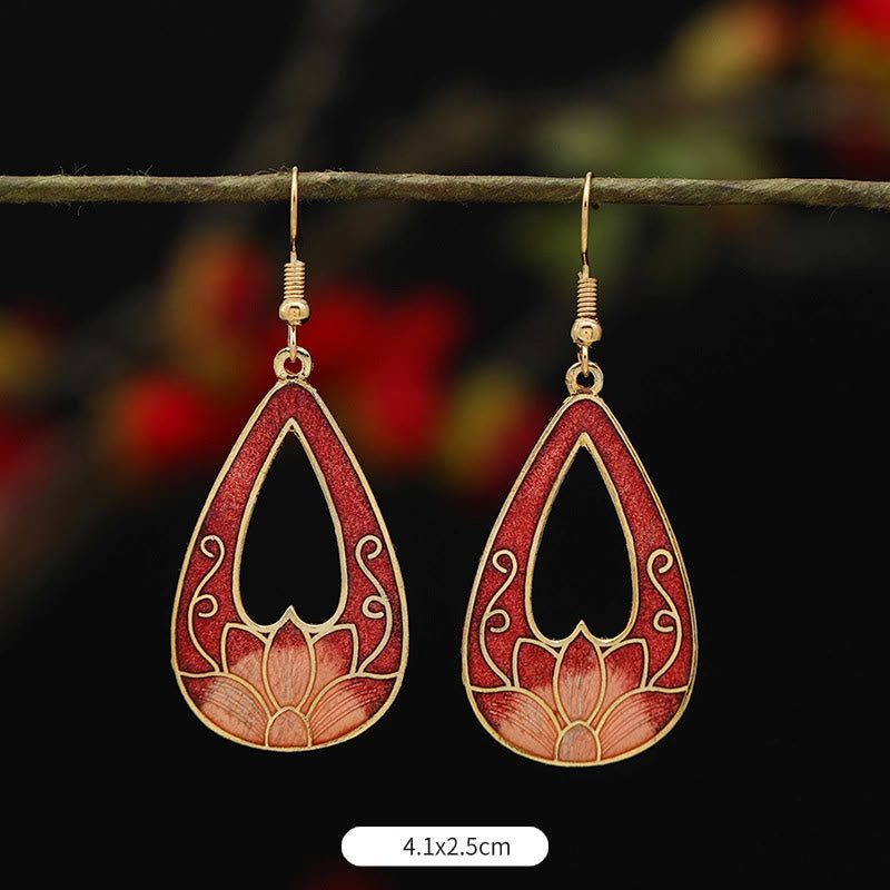 Buddha Stones Lotus Butterfly Flower Alloy Copper Enlightenment Drop Earrings