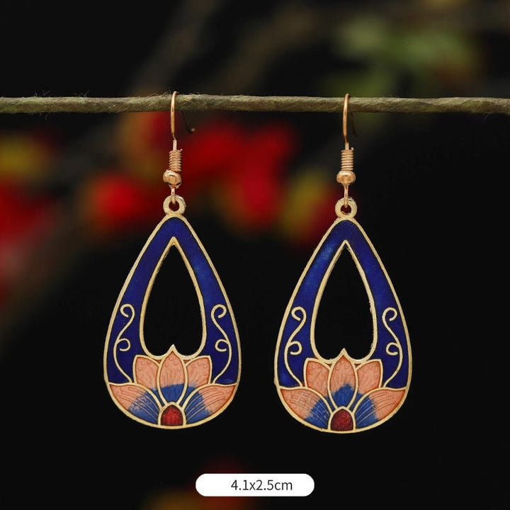 Buddha Stones Lotus Butterfly Flower Alloy Copper Enlightenment Drop Earrings