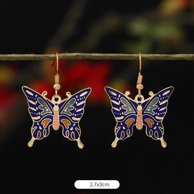 Buddha Stones Lotus Butterfly Flower Alloy Copper Enlightenment Drop Earrings