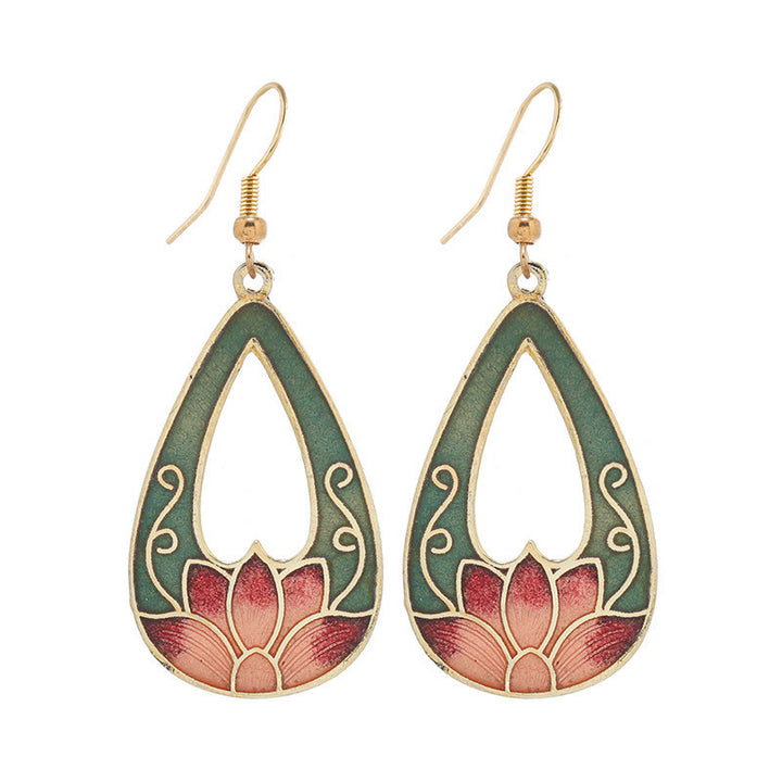 Buddha Stones Lotus Butterfly Flower Alloy Copper Enlightenment Drop Earrings