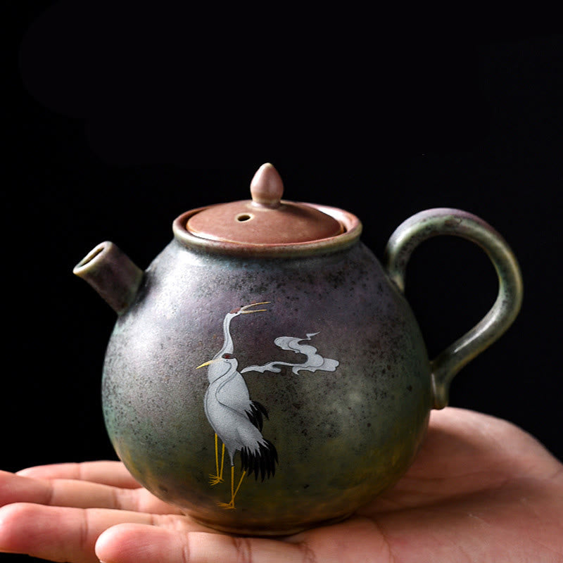 Buddha Stones White Crane Cloud Chinese Gongfu Tea Ceramic Kung Fu Teapot